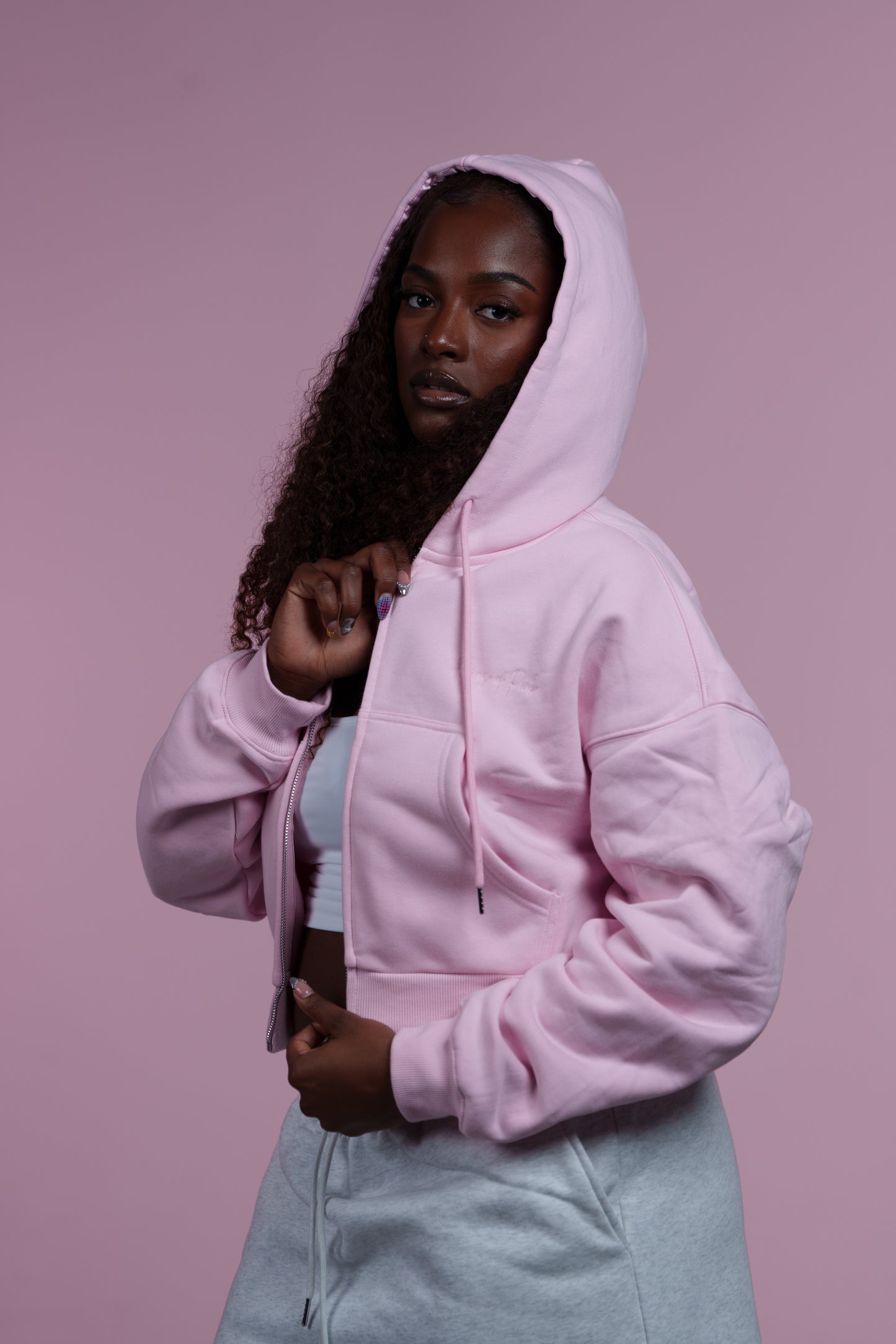 Off -duty Cropped Hoodie (Pink)